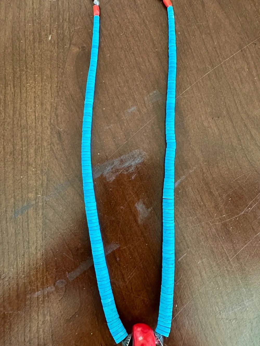 Vibrant Turquoise Necklace with Red Coral Bead Accent